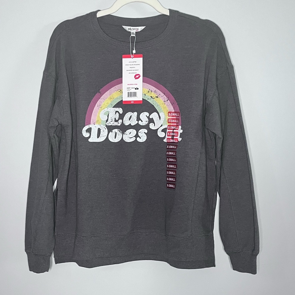 Wildfox Charcoal Sweatshirt Rainbow Easy does it New with tags XS